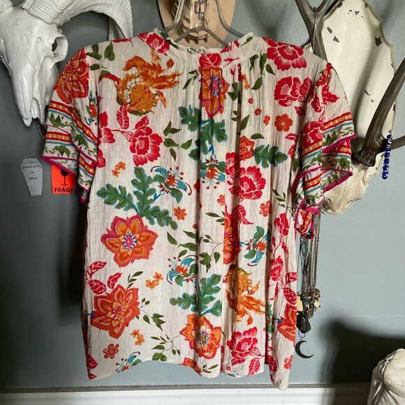 Artelier Nicole Miller Boho Box Cut Blouse. Two tiered sleeves Floral XL - Picture 6 of 9